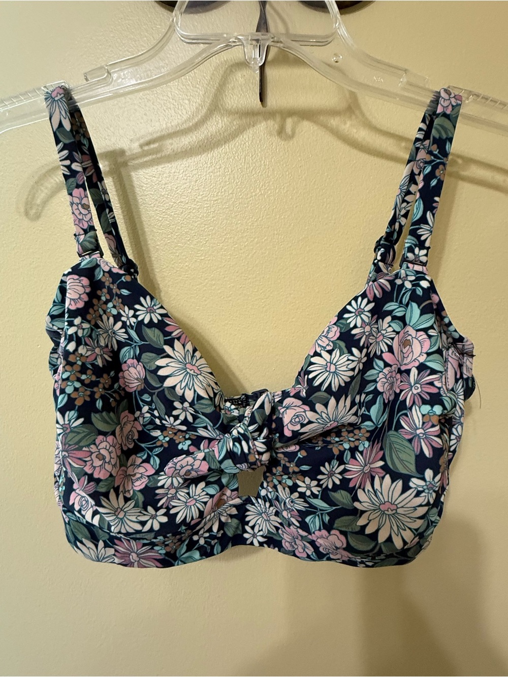 Kona Sol Navy Floral Bikini Top with Pink Accents